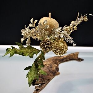 Christmas Holiday Decoration Branch Flowers And Ornaments Bouquet Silver Gold